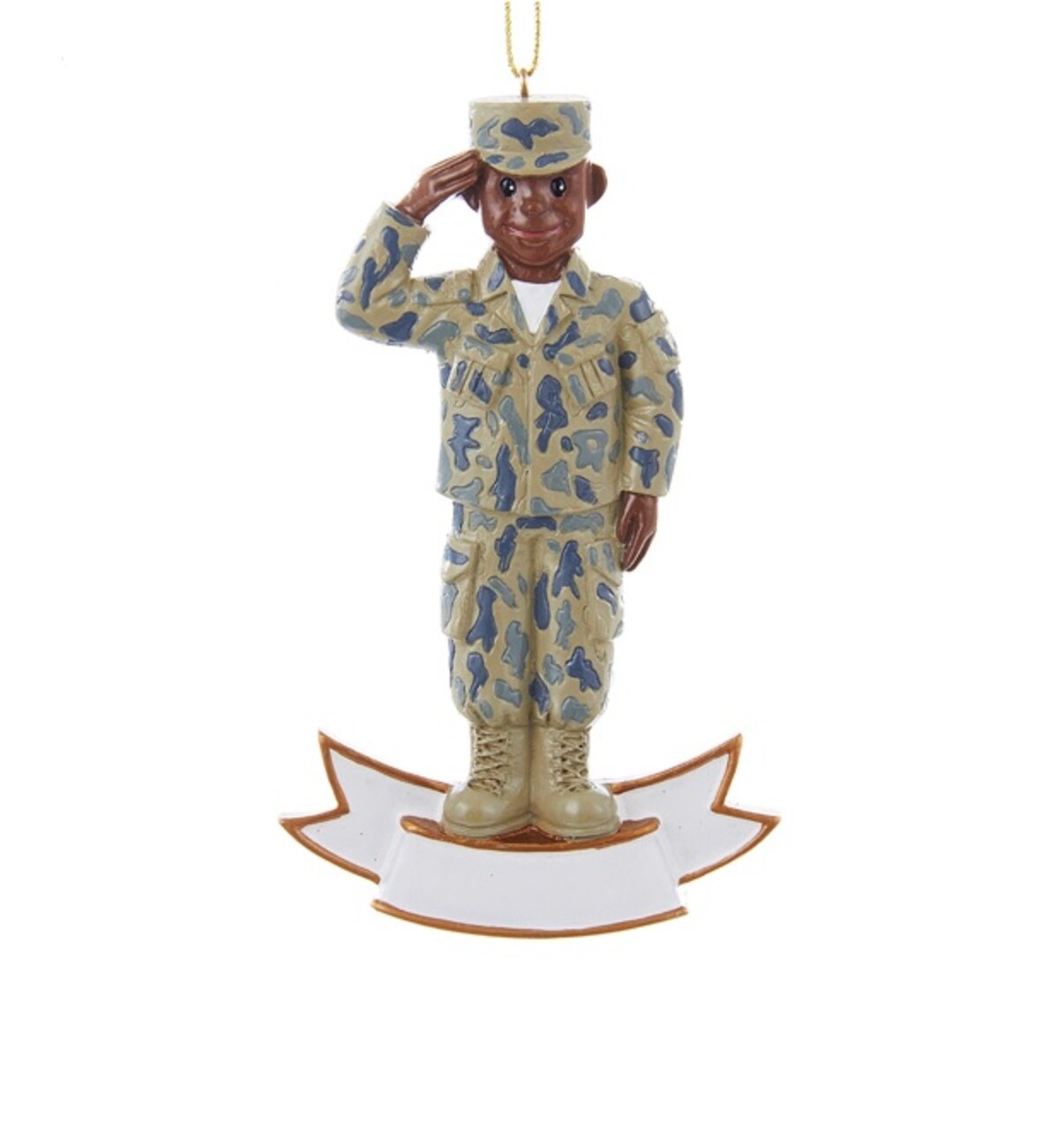 Kurt Adler 4.25" Blue and Brown Army Uniformed Soldier Saluting Christmas Ornament